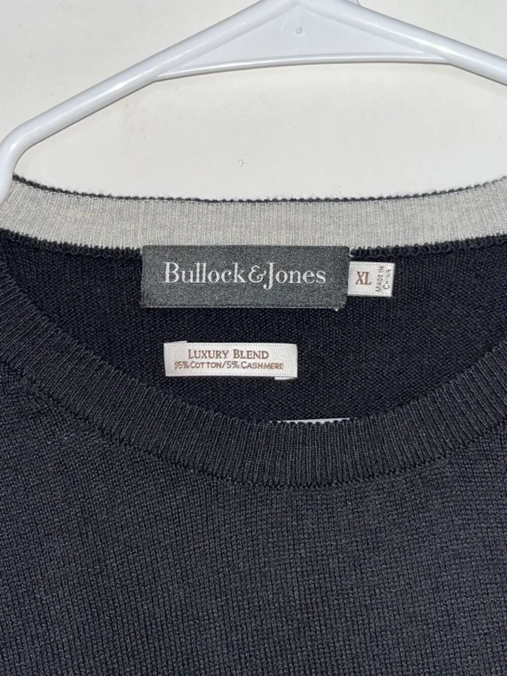 Bullock & Jones Black Cotton & Cashmere Crewneck Sweater XL Mens